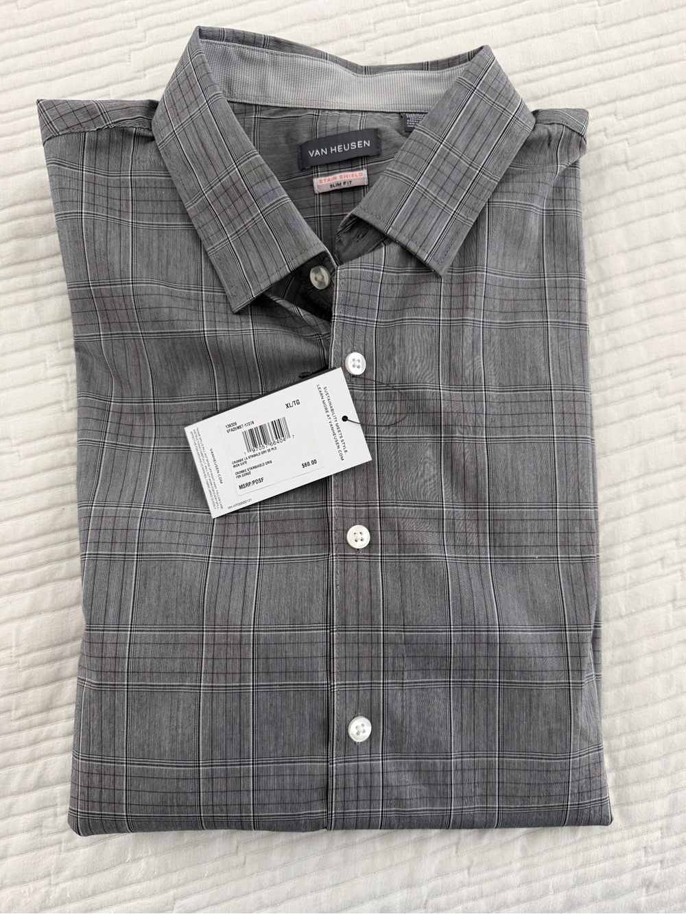 Van Heusen Grey Plaid Casual Button-Down Shirt